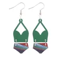 Bohemian geometric cork drop earrings with colorful striped wood pattern splicing - Multicolor Stripe Texture (11900)