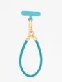 Close-up of teal PU leather phone lanyard strap with elegant gold hardware detail - Teal