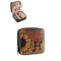 Vintage Western style PU leather jewelry box with sunflower print and 'H' monogram. - Sunflower Zipper Style Letter H (41388) / 9.5x9.5x5cm / Black