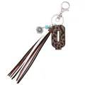 Western style leopard leather letter Q keychain with multicolor fringe tassel charm accessory. - Letter Q / Leopard Print