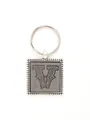 Personalized grey leather embossed letter V keychain with zinc alloy frame - 20737