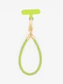 Detailed view of neon green PU leather phone wrist strap with gold-tone metal clasp - Fluorescent Green