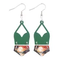 Bohemian style geometric wood drop earrings featuring green bodice and sunset beach landscape - Coconut Grove Sunset Scenery (11897)