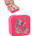 Portable pink zipper jewelry box featuring floral butterfly letter G design decoration - 9.5cm x 9.5cm x 5cm / Bright Pink Letter G Floral Butterfly Style
