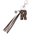 Leopard print leather letter R keychain with colorful long tassel and sunflower charm - Letter R / Leopard Print