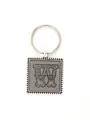 Vintage silver zinc alloy square keychain with embossed letter W on grey leather insert - 20738