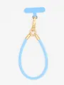 Detail of a light blue PU leather phone lanyard with elegant gold-toned metal clasp. - Light Blue