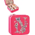 Portable pink jewelry storage box featuring a floral initial N design and secure zipper closure - 9.5cm x 9.5cm x 5cm / Hot Pink Letter N Floral Butterfly Style