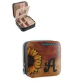 Retro sunflower and letter A embossed PU leather jewelry storage box with zipper. - Sunflower Zipper Style Letter A (41381) / 9.5x9.5x5cm / Black
