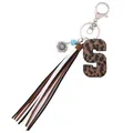 Leopard print letter S keychain with colorful leather tassel and sunflower charm - Letter S / Leopard Print