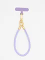 Detailed view of purple PU leather phone lanyard with golden metal clasp and gasket - Purple