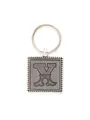 Vintage silver zinc alloy keychain with embossed letter X on grey leather - 20739