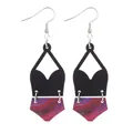 Bohemian layered cork and wood geometric dangle earrings in black and red - Red and Purple Gradient Texture (11903)