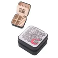 Portable faux leather jewelry box with letter C and floral print for rings and earrings - 9.5cm x 9.5cm x 5cm / Black Letter C Floral Pattern Style