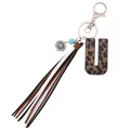 Leopard print leather letter U keychain with Western style tassel and sunflower charm - Letter U / Leopard Print