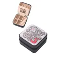 Portable black jewelry box with red letter S and floral print design for rings and earrings - 9.5cm x 9.5cm x 5cm / Black Letter S Floral Pattern Style