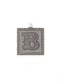 Vintage silver alloy square pendant with embossed letter B and decorative beaded border. - Retro Square Letter B (40294)