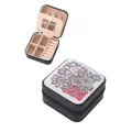 Portable square jewelry box with 'M' letter print and various internal compartments - 9.5cm x 9.5cm x 5cm / Black Letter M Floral Pattern Style