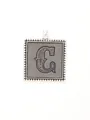 Vintage silver alloy square pendant with bark texture and stylized letter C engraving - Vintage Square Letter C (40295)