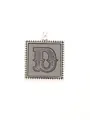 Vintage silver alloy square pendant with engraved ornate letter B and textured background - Retro Square Letter B (40296)