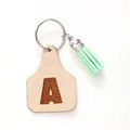 Minimalist initial A faux leather keychain with a decorative mint green suede tassel - Letter A Style (20431)