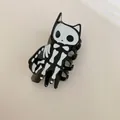 Macro view of a funny black and white skeleton cat hair claw clip for Halloween styling - Skeleton Cat (ZY2170) / Black