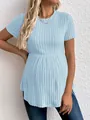 Maternity short sleeve T-shirt with ribbed texture and round neck in light blue - S / Tops / Light Blue