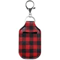Red and black buffalo plaid leather hand sanitizer holder keychain with silver clasp - Red and Black Plaid (BGJG05-5)