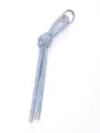 Portachiavi in denim blu chiaro intrecciato con anello e terminali in metallo argento - Nuovo Stile (Portachiavi Intrecciato) / Blu Oceano