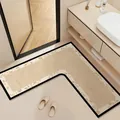Modern L-shaped absorbent diatomaceous earth bath mat with elegant floral border design - 60*60*25cm (Regular Diatomaceous Earth) / French Floral Pattern L-Shaped
