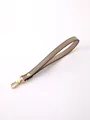 Close-up of elegant khaki PU leather wristlet strap featuring a gold-tone metal lobster clasp - Khaki