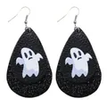 Halloween spookpatroon kunstleren druppeloorbellen met zwarte glitter afwerking - Wit Geest Stijl (10554) / Zwarte Basis