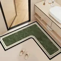 Premium L-shaped non-slip green diatom mud bathroom mat for sink and door entryway - 60*60*25cm (Regular Diatomaceous Earth) / Sisal Green L-Shaped