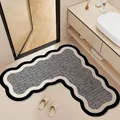 L-shaped absorbent diatom mud bathroom mat with non-slip texture and wavy border - L-Shaped / 70x70x28cm Upgraded Thickened / Woven Black