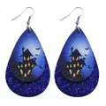 Halloween kunstleren druppeloorbellen met een spookhuis en een blauwe glitter laag - Spookhuis Vleermuis Stijl (10545) / Blauwe Glitterbasis