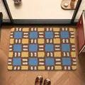 Tappetino da bagno retrò in terra di diatomee a scacchi blu e gialli per la casa - 40*60cm Ispessito / Motivo a Mosaico