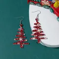 Festive red and black buffalo plaid Christmas tree earrings with snowflake design - Christmas Tree Style (10396) / Red and Black Plaid Christmas Tree (10396)