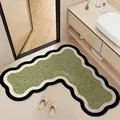 Modern L-shaped absorbent diatom mud bathroom mat with non-slip green texture and wavy border - L-Shaped / 70x70x28cm Upgraded Thickened / Woven Green