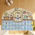 Zerbino semicircolare carino con scritta 'Welcome Home' e illustrazioni di cibo - 40*60cm / Griglia Blu Coreana