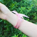 Pink jelly bangles set made of silicone tube with matching pink ribbon bow - 5 Pieces / Pink (21#)