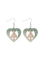 Cute Christmas heart-shaped wooden earrings with carved tree design in green gradient - Heart-shaped Hollow Christmas Tree (12259)