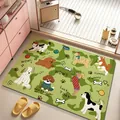 Tapis de bain en terre de diatomée vert avec chiens mignons, absorbant et antidérapant - Coupe régulière / 40x60cm / Chiot Vert