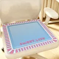 Cojín de silla transpirable efecto lino con bordado 'Sweet Life' para oficina - 40x40cm / Rosa con Rayas Azules