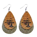 Dubbellaagse Halloween faux lederen druppeloorbellen met heksenhoed motief en glitter basis - Oranje Heksenhoed Stijl (10543) / Champagne Goud Glitterbasis