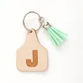 Minimalist farmhouse style suede tassel keychain featuring a leather initial J pendant - Letter J Style (20440)