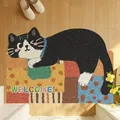Zerbino con gatto carino e scritta Welcome per l'ingresso casa - 40*60cm / Gatto Nero