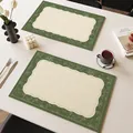 Elegantes manteles individuales verdes estilo retro francés sobre mesa blanca con té - 30*40cm / Verde Liso Elegante