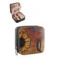 Vintage PU leather jewelry organizer box with sunflower and letter Q printed design - Square Zipper Style / 9.5x9.5x5cm / Black (Sunflower Letter-Q)