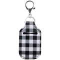 Black and white checkerboard leather hand sanitizer holder keychain with metal clip - Black and White Plaid (BGJG05-6)