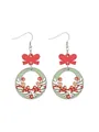 Festive Christmas wooden drop earrings with red bow and green berry wreath design - Red Bow Christmas Wreath (12261)